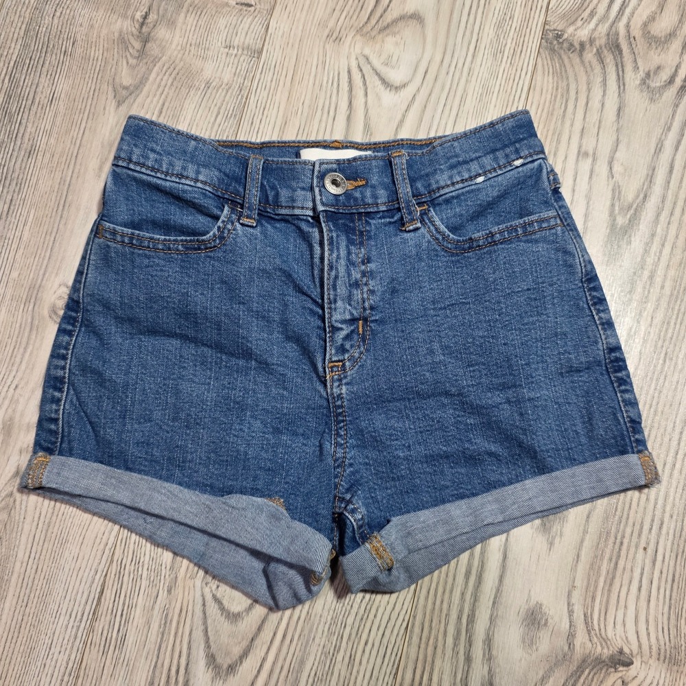 Abercrombie Kids High Rise Mini Mom Cuffed Denim Short -Medium Wash - Girls 9/10